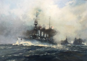 HMS Southampton at Jutland. Frank H Mason 1876-1965. Private Collection.